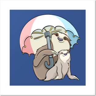 Trans Umbrella Sloth & Baby Posters and Art